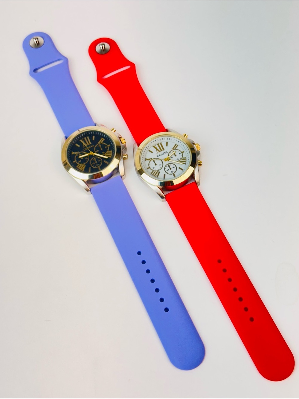 2 pcs Geneva Women's Silicone Easy Pin-Buckle Strap Watch - Red & Lilac